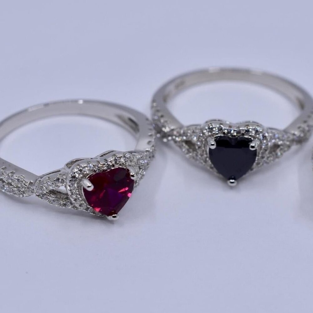 FREE SHIP 925 STERLING SILVER HEART STONE SHAPE ZIRCONIA CRYSTAL STONE RING